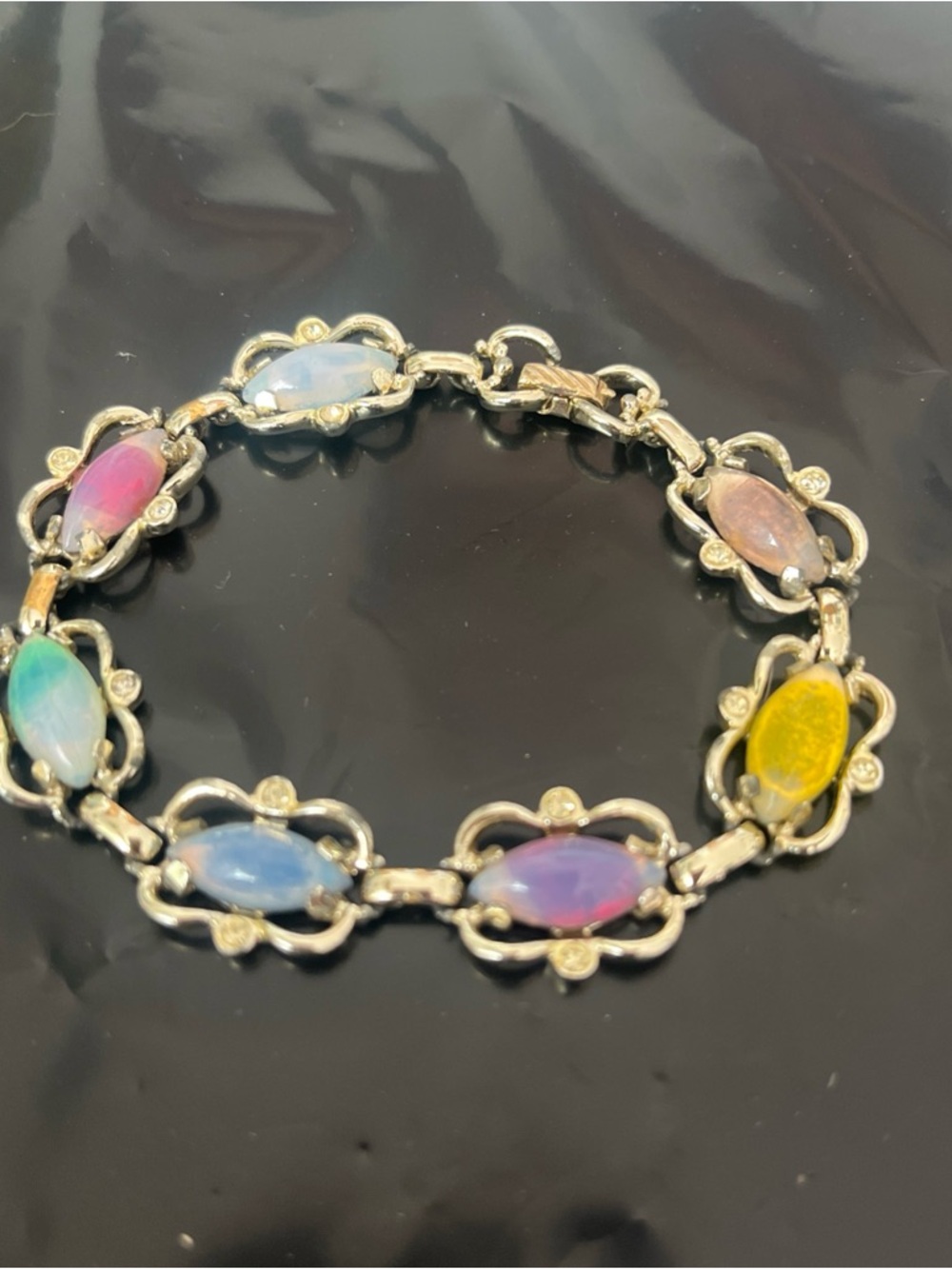 Vtg Sarah Coventry 1959 Sabrina Fair Watermelon Jelly Rhinestone Bracelet Clasp